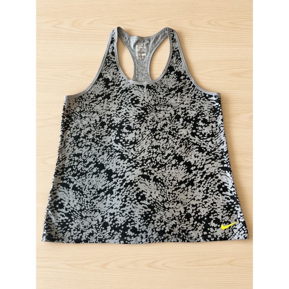 Nike Dri-FIT Womens XL Racerback Tank Top Grey Black Mosaic Print 729813-012
